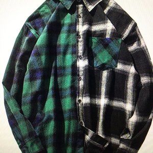 Men's Women Hip Hop Patchwork Button Down Long Sle